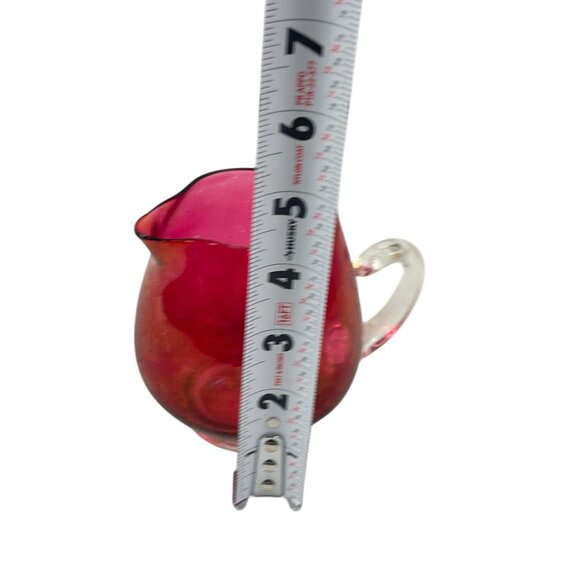 Cranberry Ruby Red Handblown Glass Creamer Pilgrim Glass Clear Handle - Picture 5 of 9